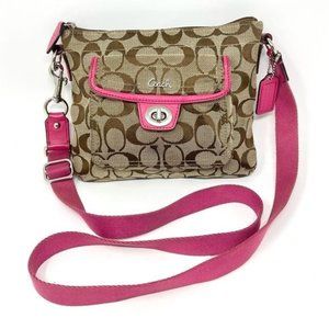 Coach Khaki Signature Pink Trim Swingpack